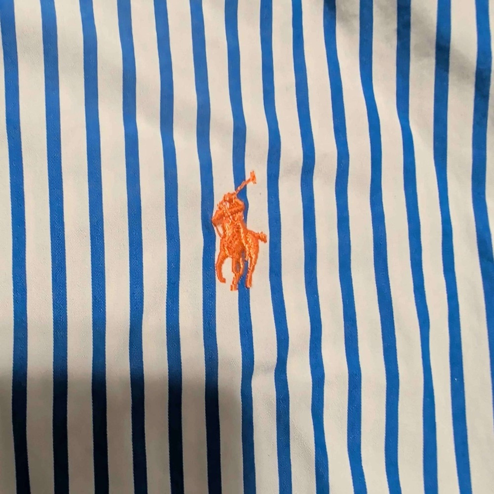 Polo Ralph Lauren Button Down Shirt Mens Medium Blue White Striped Classic Fit - Picture 5 of 5